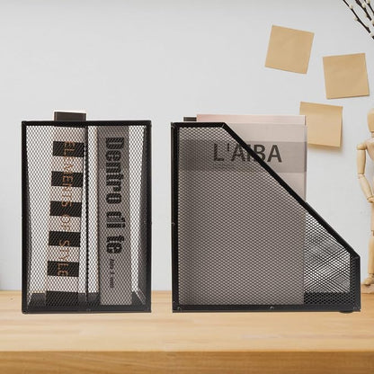 2 Set Magazine Holder Metal Wire, 2 Compartments Mesh File Holder - Image 2