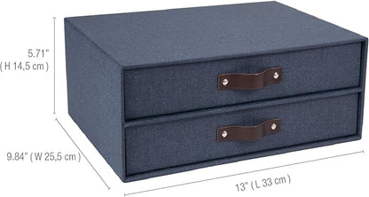 Bigso Birger 2-Drawer Canvas Fiberboard Easy Pull Handle Document Letter Box | - Image 3