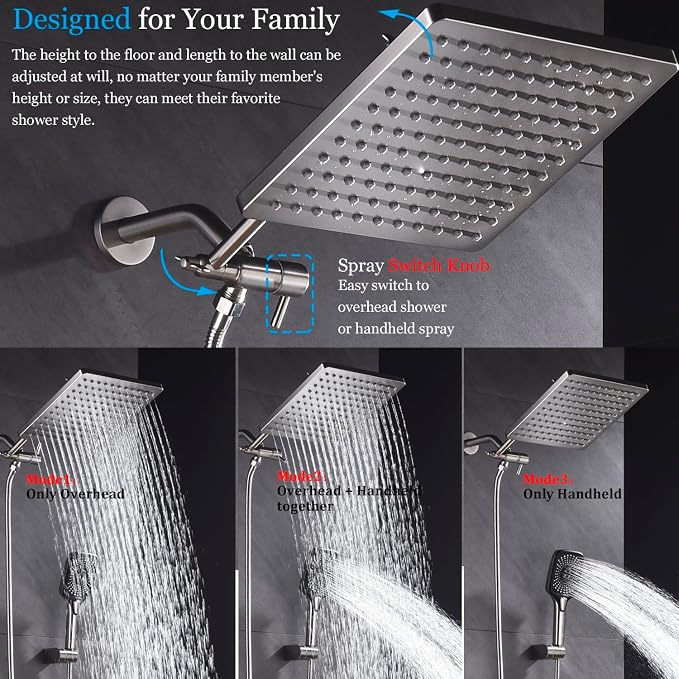 Shower Faucet Set with Tub Spout Brushed Nickel 10 Inch Rainfall Shower 4 Setting Spray Mixer Shower System Modern Luxury Wall Mounted Tub Shower Faucet Set Rough-in Valve Body (Brushed Nickel) - Image 5