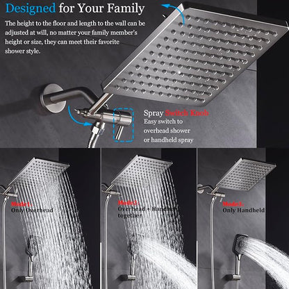 Shower Faucet Set with Tub Spout Brushed Nickel 10 Inch Rainfall Shower 4 Setting Spray Mixer Shower System Modern Luxury Wall Mounted Tub Shower Faucet Set Rough-in Valve Body (Brushed Nickel) - Image 5