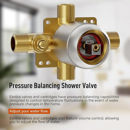 Esnbia Shower Tub Kit, Tub and Shower Faucet Set（Valve Included) with 6-Inch Rain Shower Head and Tub Spout, Single-Handle Tub and Shower Trim Kit,Brushed Nickel - Image 6