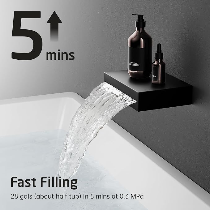 KES Black Shower Faucet Set Complete, 12 Inch Rainfall Shower Head with Handheld Spray, Waterfall Tub Spout Bathtub Faucet, Shower System, Regaderas Modernas Para Ducha, XB6305F18S12-BK - Image 7