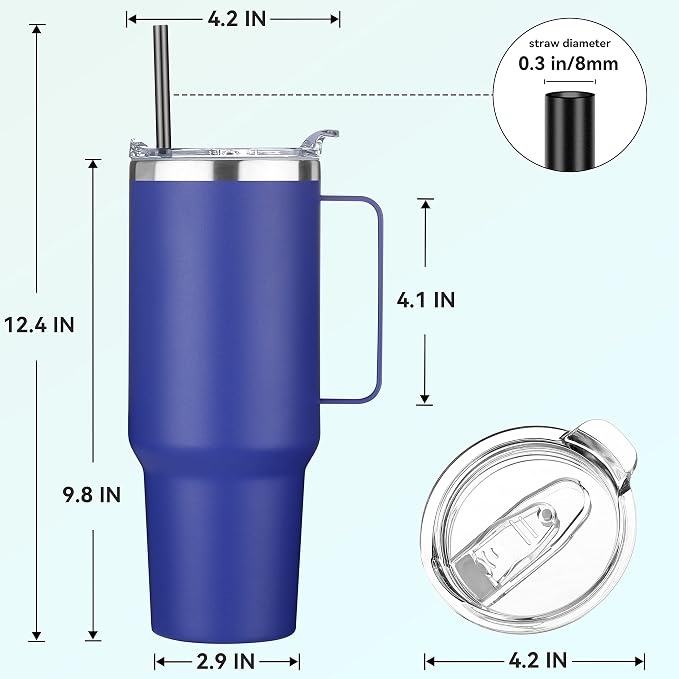 HASLE OUTFITTERS 40 oz Stainless Steel Tumbler with Handle, Vacuum Insulated Tumblers Bulk, Reusable Double Wall Travel Coffee Mug, Durable Powder Coated Water Bottle(Dark Blue, 1) - Image 3