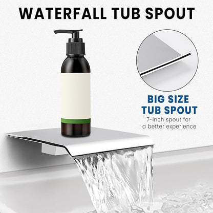 Wall Mounted Shower Faucet Set, Shower System with Tub Spout, 10 Inch Rainfall Shower Head with Handheld Spray, Waterfall Tub Spout Bathtub Faucet, Chrome - Image 4