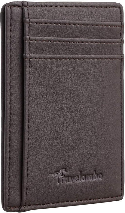 Travelambo Front Pocket Minimalist Leather Slim Wallet RFID Blocking Medium Size by Travelambo