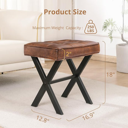 LUE BONA Vanity Stool, Square Faux Leather Makeup Stool - Image 7