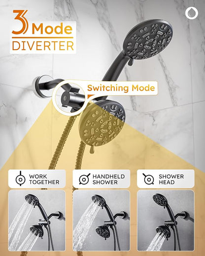 Shower Tub Faucet Head Set Black : WOWOW Black Shower Head and Handle Set with 7 Modes Handheld Shower Head with Hose and Tub Spout, Dual 2 In 1 Shower System Combo Single Handle (Brass Valve Include) - Image 6