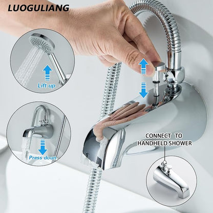Chrome Tub Spout with Diverter, 5 Settings Hand Held Shower,Bathtub Faucet with Shower Sprayer - Image 4