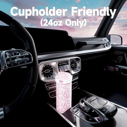 24 oz Insulated Water Bottle with Straw: Meoky Stainless Steel Metal Water Bottle with 2-in-1 Lid - Leak Proof, Cold for 24 Hours, Protective Silicone Base, BPA-Free for Sports Travel Car, Butterfly - Image 6