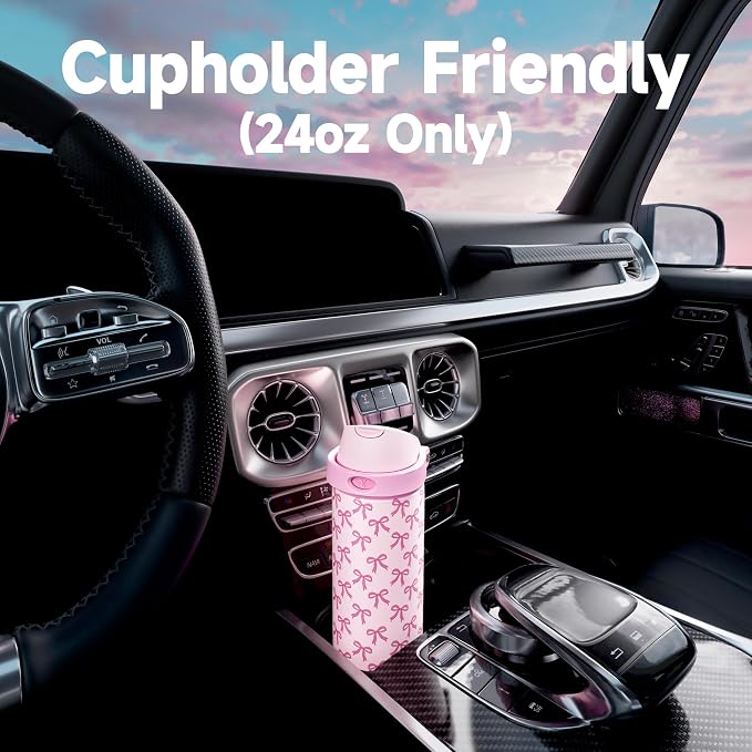 24 oz Insulated Water Bottle for Women: Meoky Stainless Steel Metal Water Bottle with 2-in-1 Straw and Spout Lid - Leak Proof, Cold for 24 Hours, Protective Silicone Base, BPA-Free for School, Bow - Image 6