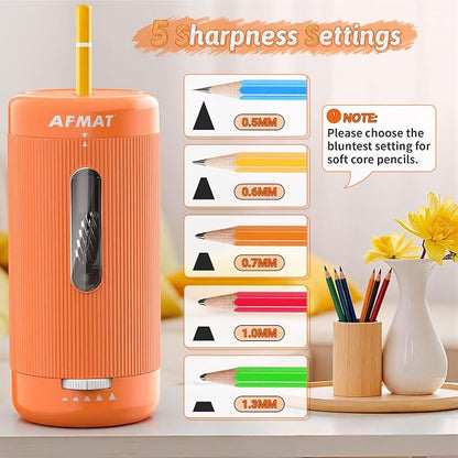 AFMAT Electric Pencil Sharpener, Auto in & Out, 5 Nibs, 7K+ Uses, Fully - Image 4