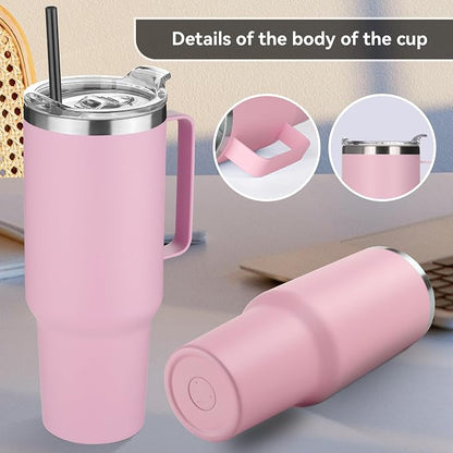 HASLE OUTFITTERS 40 oz Stainless Steel Tumbler with Handle, Vacuum Insulated Tumblers Bulk, Reusable Double Wall Travel Coffee Mug, Durable Powder Coated Water Bottle(Pink, 1) - Image 5