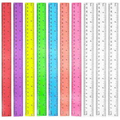 10 Pack Assorted Color Clear Plastic Rulers, 12 Inch/30 cm Transparent Ruler by Unknown