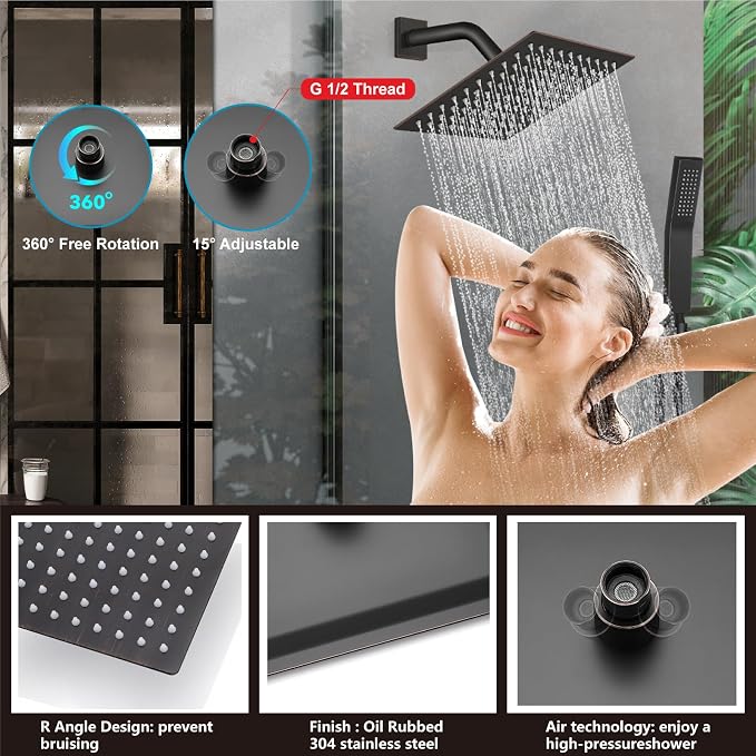 Midanya Shower System with Tub Spout,Bathtub Shower Faucet Set with Square Rainfall Head and Handheld Sprayer Wall Mount Tub Faucet Set with Valve and Trim Kit,8 Inch Oil Rubbed Bronze - Image 8