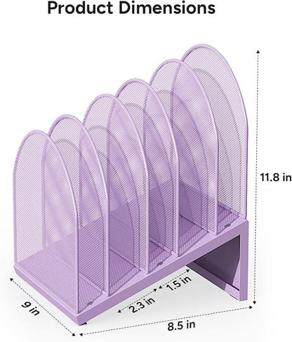5-Section Desk File Organizer, Metal Mesh Folder Organizer - Image 4