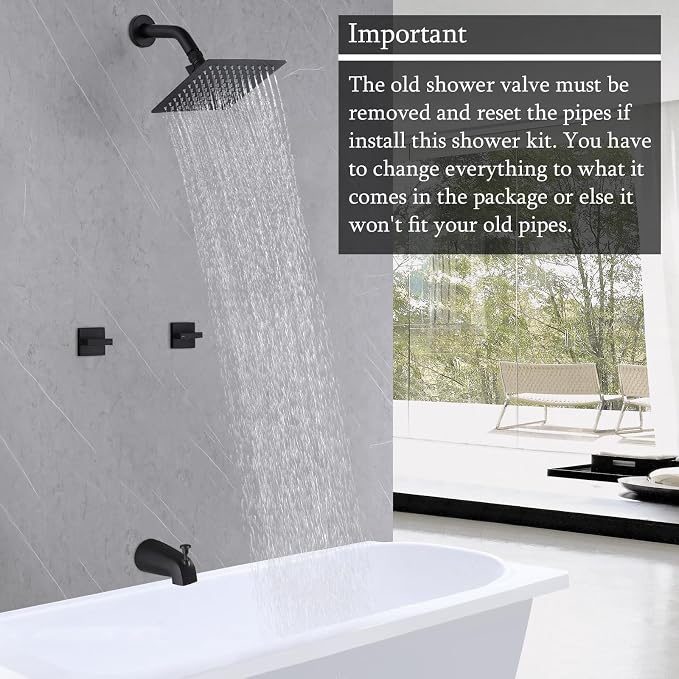 2 Handle Shower Faucet Set with Tub Spout Two Handles Tub Shower Faucet Set Bathtub Shower Faucet Combo Matte Black - Image 3