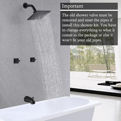 2 Handle Shower Faucet Set with Tub Spout Two Handles Tub Shower Faucet Set Bathtub Shower Faucet Combo Matte Black - Image 3