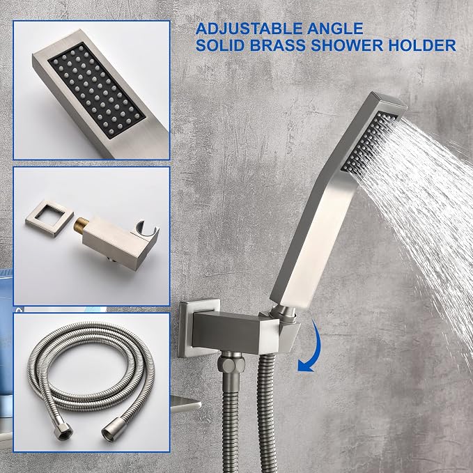 SHAMANDA Waterfall Bathtub Faucet with Sprayer, Wall Mount Tub Filler with Hand Shower, Single Handle Tub Faucet with Handheld ShowerHead(Rough-In Valve Body and Trim Included), Brushed Nickel, L902-2 - Image 3