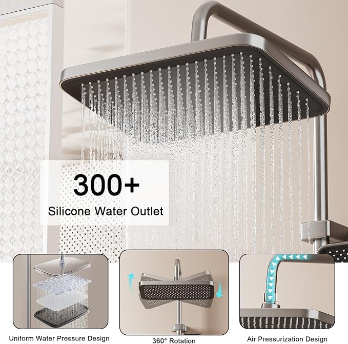 Shower Faucet Sets Complete Thermostatic Shower System Piano-Key Digital Shower Combo Wall Mounted Shower Trim Kit with 11.8" Rain Shower Head,4.5" Shower Head 2 in 1 Handheld Tub Spout (Gray) - Image 7