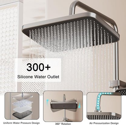 Shower Faucet Sets Complete Thermostatic Shower System Piano-Key Digital Shower Combo Wall Mounted Shower Trim Kit with 11.8" Rain Shower Head,4.5" Shower Head 2 in 1 Handheld Tub Spout (Gray) - Image 7