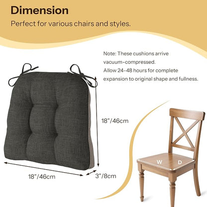 Chair Cushions for Dining Chairs 2 Pack, Dark Grey | Non-Slip, - Image 2
