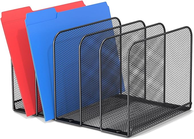 TOPCJ 5 Sections Desk File Holder/Rack/Sorter, Mesh File Organizer, File Folder by TOPCJ