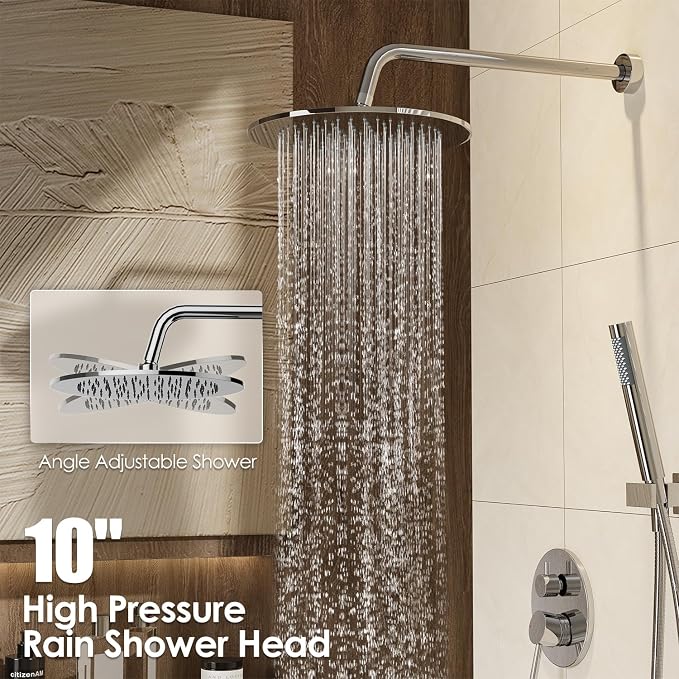 Gabrylly Shower System with Tub Spout, Bathtub Shower Faucets Set with 3-Way Shower Valve, High Pressure 10" Rain Shower head with Handheld Spray Combo, Wall Mounted Rainfall Shower Head Set, Chrome - Image 4