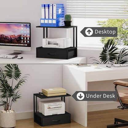 Printer Stand with Storage for Desk, with Fabric Drawer Desktop Printer Stand - Image 6