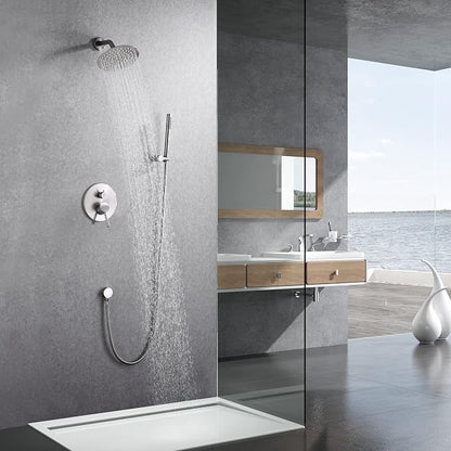 SUMERAIN Wall Mounted Rainfall Shower System Brushed Nickel Shower Faucet Set with Handheld Sprayer and Valve - Image 3