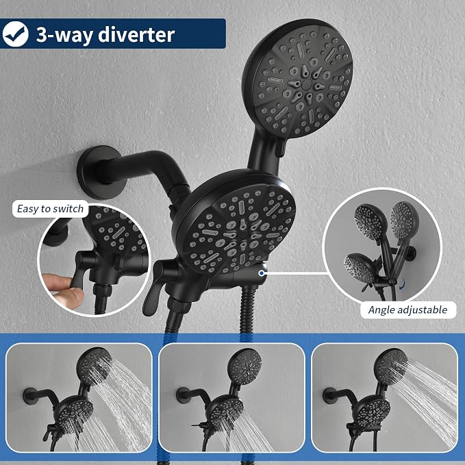 2 Handle Shower Faucet Shower System Complete 2 in 1 Shower Combo Set with Handheld Showerhead Shower Trim Kit Wall Mounted Shower Fixtures Matte Black - Image 3