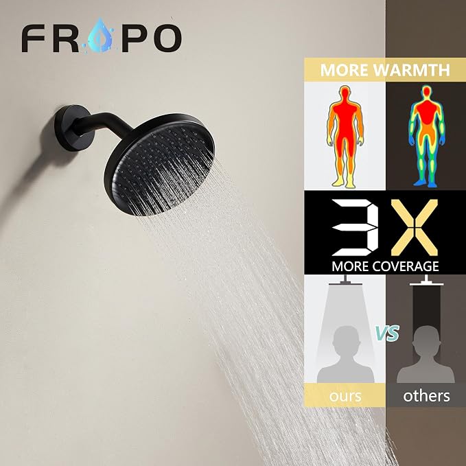 Tub Shower Faucet Set With Valve - 6 Inch Black Shower Head and Handle Set, High Pressure Bathtub Faucet With Rain Shower Head and Tub Spout Single-Spray, Matte Black - Image 4