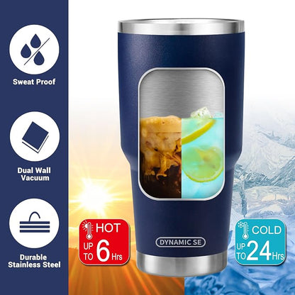 D·S 30 oz Navy Tumbler Stainless Steel Double Wall Vacuum Insulated Mug with Straw and Lid, Cleaning Brush for Cold and Hot Beverages - Image 4