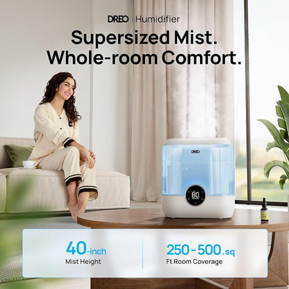 DREO Humidifiers for Bedroom, 6L Top Fill Supersized Cool Mist Humidifier for Large Room, 60 Hour Runtime, Quiet Ultrasonic Humidifiers for Plants, Baby, Indoor, Home, Night Light, Blue - Image 2