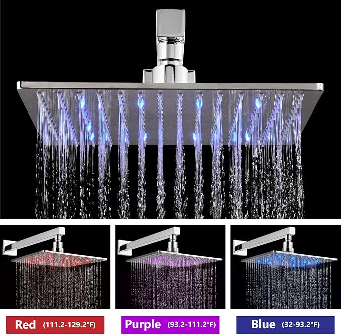 Aolemi Shower Faucet Set with Handheld Spray High Pressure Shower System Shower Faucets Sets Complete Rough-in Valve and Shower Trim Kit Wall Mount Rainfall 10 Inch LED Shower Head Polish Chrome - Image 2