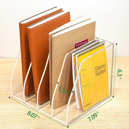 Acrylic Magazine File Holder, 4 Vertical Compartments Desk Document Sorter - Image 2