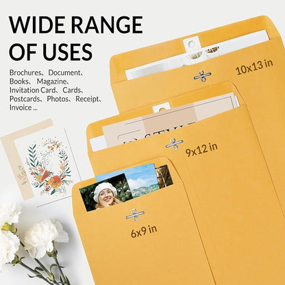 SUNEE 9"x12" Envelopes, 28-lb Heavyweight Kraft Paper, - Image 6