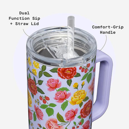 Corkcicle x Rifle Paper Co. Cruiser Insulated Tumbler with Handle & Straw - Keeps Drinks Cold 20 Hours - BPA-Free - Gift for Mom - Great for Mother's Day or Christmas - 40 oz - Roses Purple - Image 5