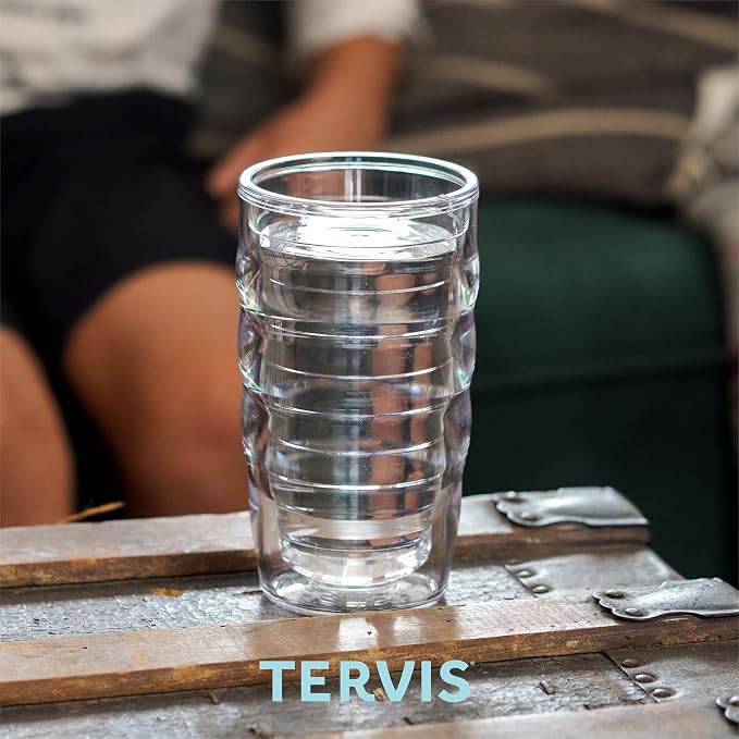 Tervis Clear & Colorful Lidded Made in USA Double Walled Insulated Tumbler Travel Cup Keeps Drinks Cold & Hot, 10oz Wavy, Yellow Lid - Image 6