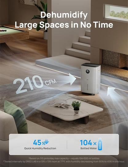 DREO 110-Pint Smart Dehumidifier for Basement, 4500 Ft² for Large Room, 2 Gallon Water Tank, Auto/Comfort/Constant Mode Dehumidifiers for Home, Bedroom, Bathroom, with Drain Hose, Black, 711S - Image 3