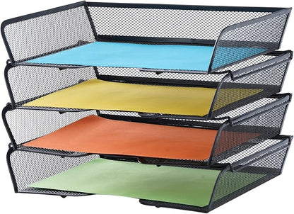 4 Tier Mesh Stackable File Trays Letter Trays, Office Paper Organizer by Mknana