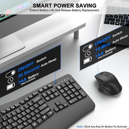 Wireless Keyboard and Mouse Combo, 2.4G Full Size Wave Keys Ergonomic Keyboard - Image 6