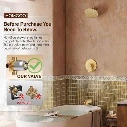 Tub Shower Faucet, Brushed Gold Shower Faucet Set with 6-Inch All-Metal Rainfall Showerhead and Bathtub Spout, Single-Handle Tub Shower-Trim Kit Included Valve, Brushed Gold - Image 2