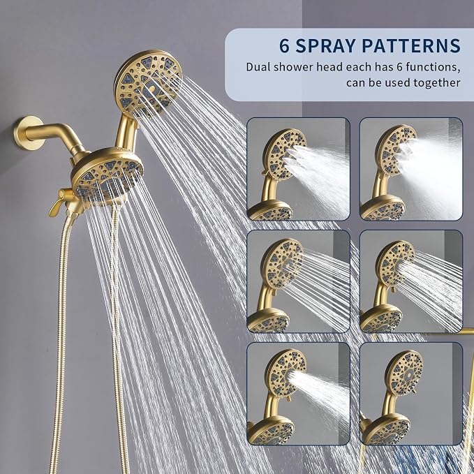 Shower Faucet Set Complete Shower Kit Dual Shower Head and Handheld 2 in 1 Combo Set Shower System Shower Trim Kit Combo Set Shower Fixtures, Brushed Gold - Image 3