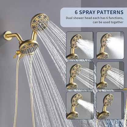 Shower Faucet Set Complete Shower Kit Dual Shower Head and Handheld 2 in 1 Combo Set Shower System Shower Trim Kit Combo Set Shower Fixtures, Brushed Gold - Image 3