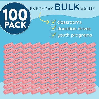 Blue Summit Supplies 100 Pack Pink Erasers Bulk, and Classroom - Image 2