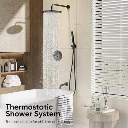 Gabrylly Thermostatic Shower System with Tub Spout, All Metal Bathtub Shower Faucets Set with Anti Scald Shower Valve, High Pressure 10" Rain Shower head with Handheld Spray Combo, Matte Black - Image 2