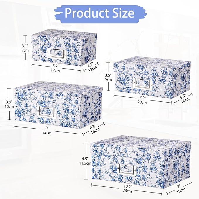 Briful Blue White Floral Nested Decorative Storage Boxes - Image 2