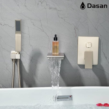 DASAN Waterfall Tub Filler Faucet Wall Mount with Hand Shower, Modern Wall Mounted Bathtub Faucet Brushed Nickel Tub Faucet with High Flow Rough in Valve, SA-TF01WH-BN - Image 7