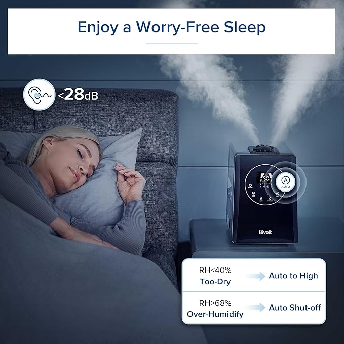 LEVOIT LV600HH 6L Warm and Cool Mist Ultrasonic Humidifier, Rapid Humidification for Bedroom Large Room, Essential Oil Diffuser, Humidity Setting with Built-in Sensor, Auto Mode, Timer, Remote Control - Image 5