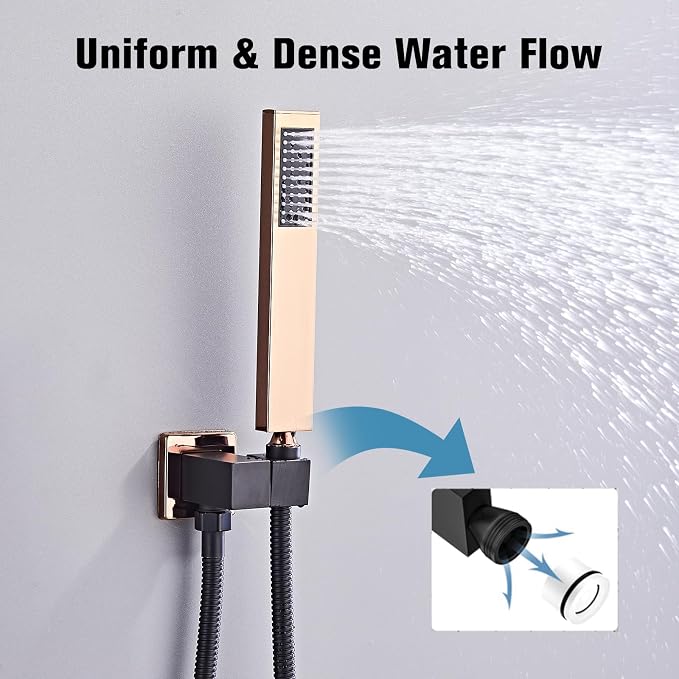 12 Inch Ceiling Mount Shower System Matte Black Gold Rain Mixer Shower Combo Set High Pressure Rainfall Shower Head System Bathroom Luxury Shower Faucet Set Rough-in Valve and Trim Included - Image 6